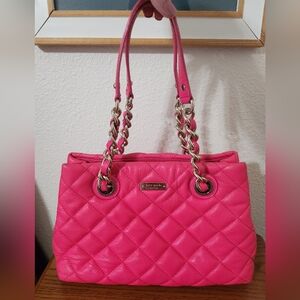 Kate Spade Hot Pink Quilted Shoulder Bag with Gold Chain.